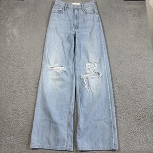MOTHER Light Blue Wide Leg Distressed Jeans